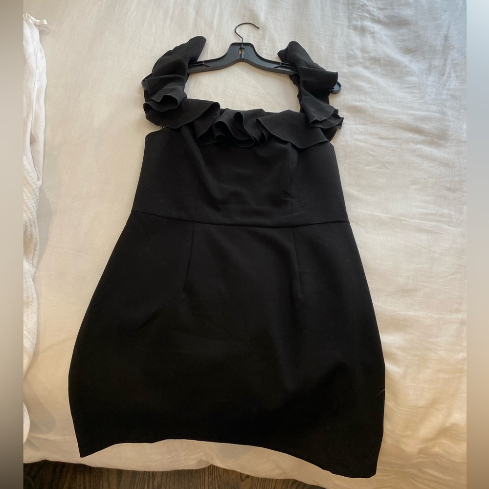 French Connection Black Ruffle Mini Dress